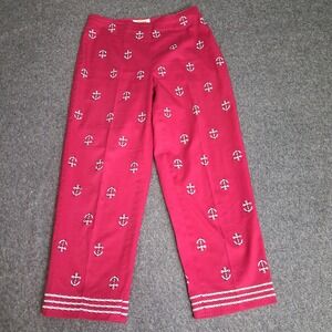 Talbots Petites Red Anchor Embroidered Nautical Stretch Crop Pants Womens 2P